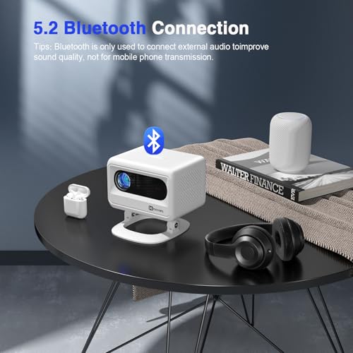Image of 【Snow White Projector & Built-in Apps】XuanPad Mini Projector with Wi-Fi and Bluetooth, Full HD 1080P Smart Portable Projector with 210 Stand, Auto Vertical Keystone, Compatible with HDMI /USB /TV Stick