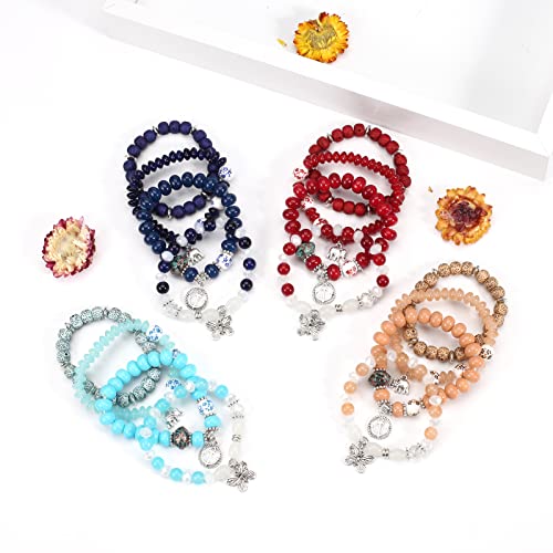 Twinfree Bohemian Bracelets for Women Stretch Multilayer Colorful Beads Bracelet with Charm Jewelry2