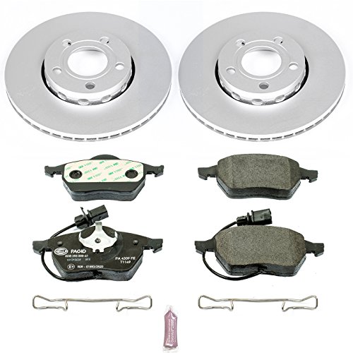 Image of PowerStop Euro-Stop Fully Coated Front Brake Kit For Audi A4 1999-04 |A4 2006 |A4 Quattro 1999-06 |A6 1998-01 |A6 Quattro 1998-01 - ECE-R90 Certified Brake Pads + Disc Rotor Upgrade, ESK528
