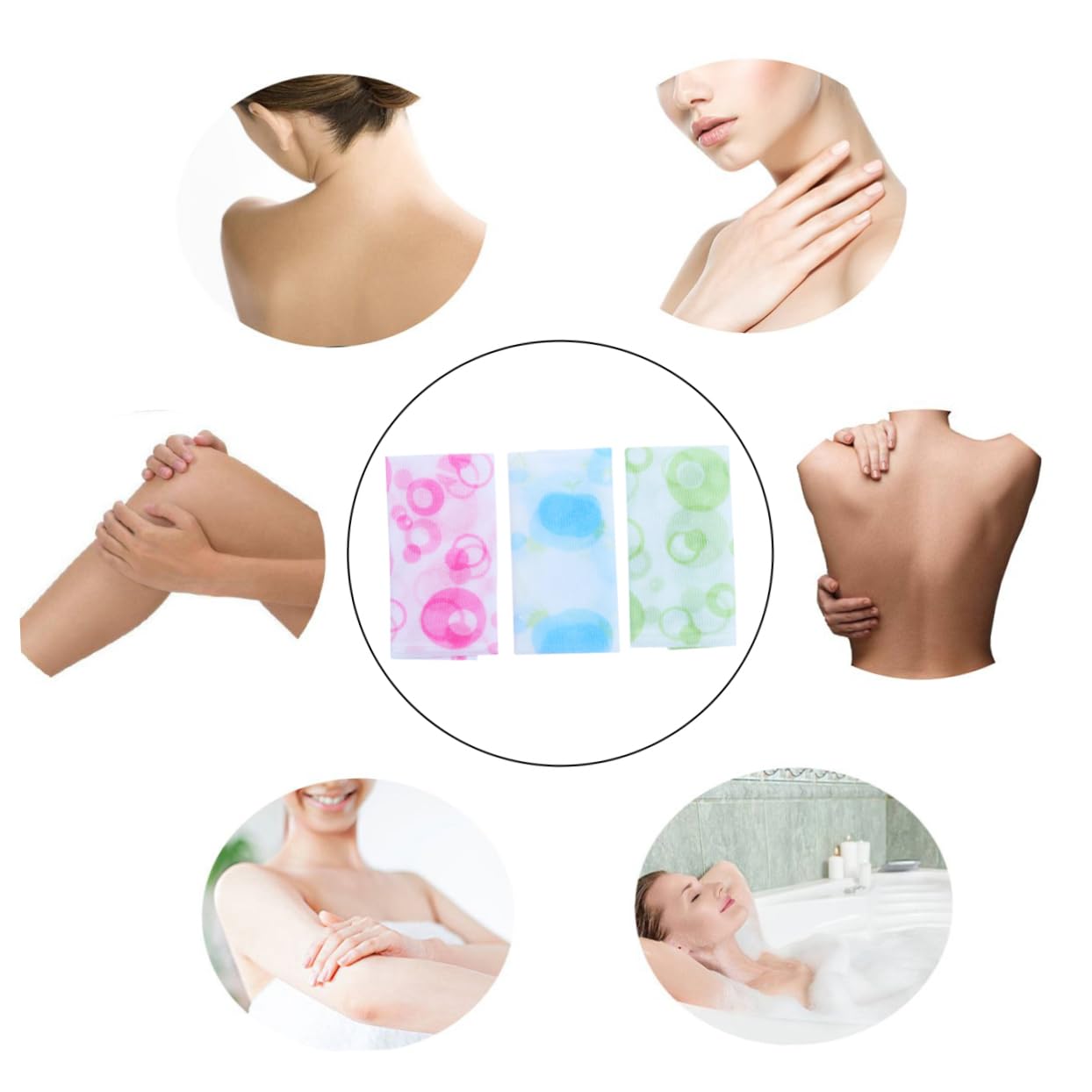 NIYANGLE 3pcs Long Strip Printing Bath Towel Exfoliating Back Scrubber for Shower Green Blue Pink Material for Gentle Skin Care and Exfoliation