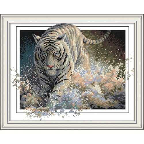 Image of JOYSEWING Running Tiger Cross Stitch Kits Fierce Beasts Classic Series Stamped Embroidery Starter Sets for Beginners Printed Pattern DIY Home Decoration 11CT -(Tiger (Printed) 22.05 x17.72 inches)