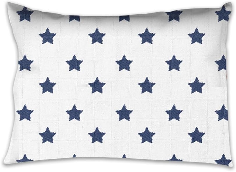 Bacati - Muslin Ikat Stars 3 Piece Boys Toddler Bed Sheet Set 100 Percent Cotton Includes Fitted Sheet, Top Sheet, and Pillow Case (3 pc Toddler Bed Sheet Set, Navy Stars)