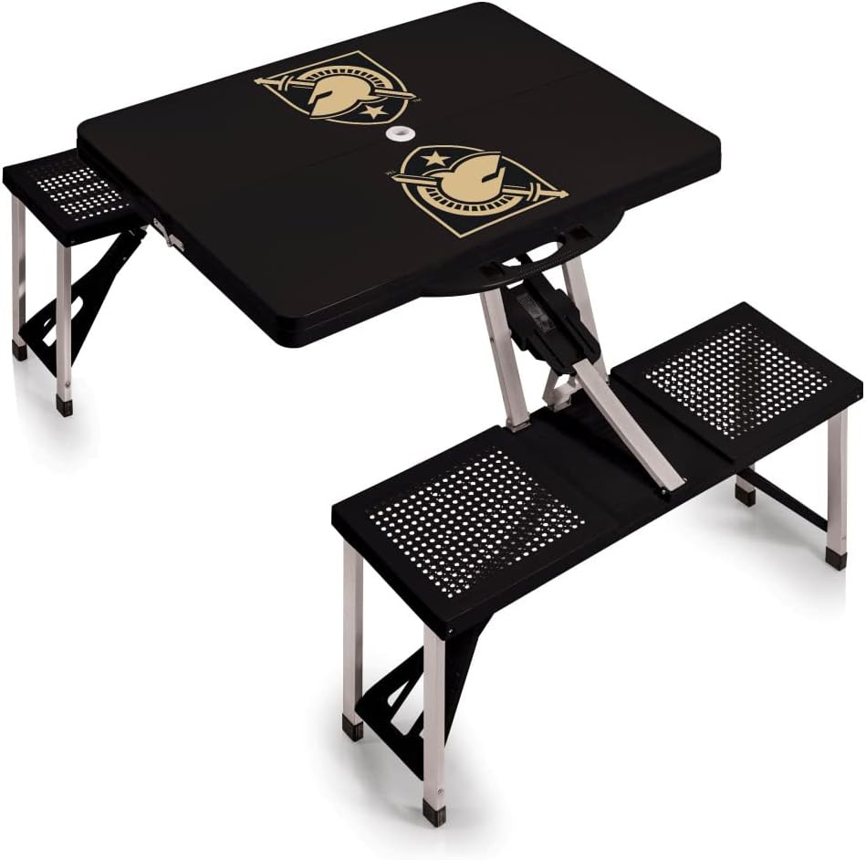 PICNIC TIME NCAA Army Black Knights Folding Picnic Table - Camping Table - Outdoor Table with Umbrella Hole, (Black)