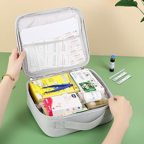 Image of Large First Aid Bag Empty, Portable Travel Pill Bag Double Zipper First Aid Pouch with Handle for Family Outdoors Hiking Camping Car Office Workplace (Gray)