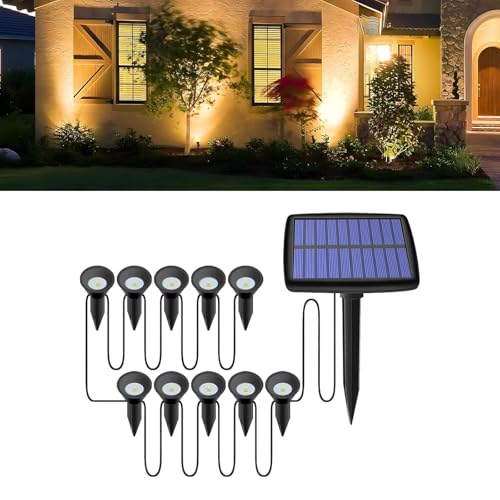 Sathychanpy Gartenstrahler Solar,3000K Warmweiß Solar Strahler mit 10 LEDs,Solarlampen für Außen Garten,IP44 Wasserdicht,Solarleuchten für Gartenfür Bäume, Hof,Gartenweg