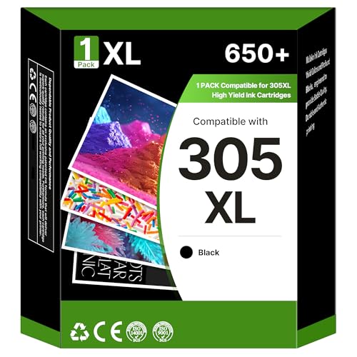 305XL Ink Cartridges High Yield Black Compatible for HP 305 XL for DeskJet 1210 1212 2700 2700e 2710 2710e 2720 2720e 4100 4100e 4200e Envy 6000e 6020e Pro 6400 6420 Printers (1-Black)
