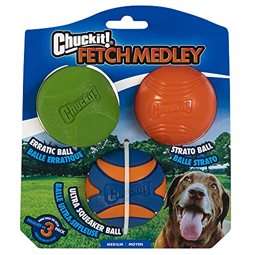 Chuckit! Fetch Ball Medley 2, Medium, Dog Ball, 3 Pack, Ultra, Fetch and Rugged Balls Included