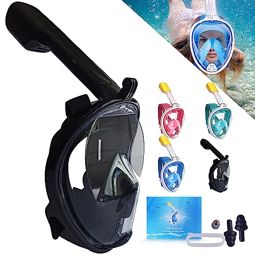 Máscara Snorkel, Gafas Buceo, Empresa Nacional, visión 180º, antivaho, Soporte Camara Deportiva Go Pro o Similar, Tubo respiración con Doble Canal de Aire. (L/XL, Negro)