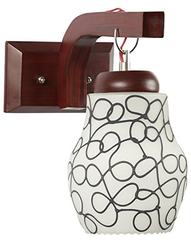 Somil Dark Red Wooden Pendant Wall Lamp with Hand- Decorated Colorful Glass Shade, Ideal for Indoor Lighting Decoration, 19 X 29 X 29.5 CM