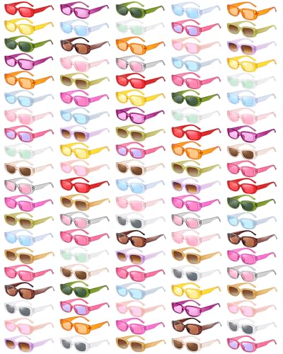 Pibupibu 100 Pack Colorful Y2K Rectangle Sunglasses Bulk Adults 90s Retro Party Sunglasses for Women Men Candy Color Glasses Set
