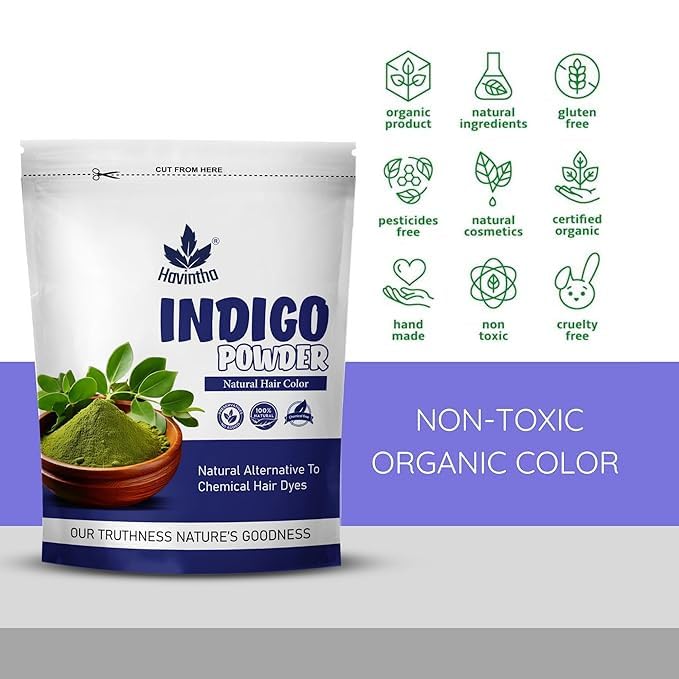 Miniatura 6 de Havintha Polvo índigo para cabello, color de cabello puro y herbario y natural negro/marrón Tinte para cabello y barba/Color Indigofera Tinctoria