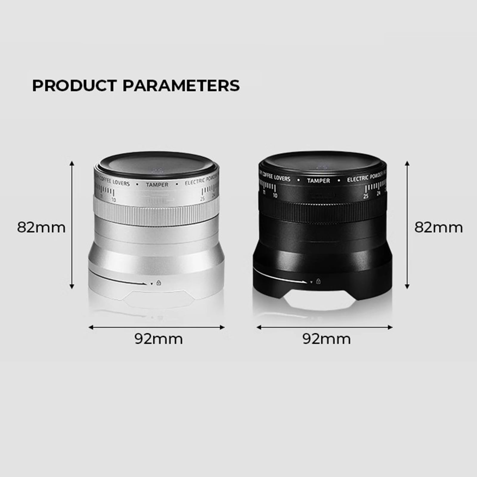 Martillo eléctrico de café en polvo, con 16 niveles de presión ajustable (10-25 kg), prensado automático, para portafiltro de 58 mm, cafeterías y hogar (plateado)