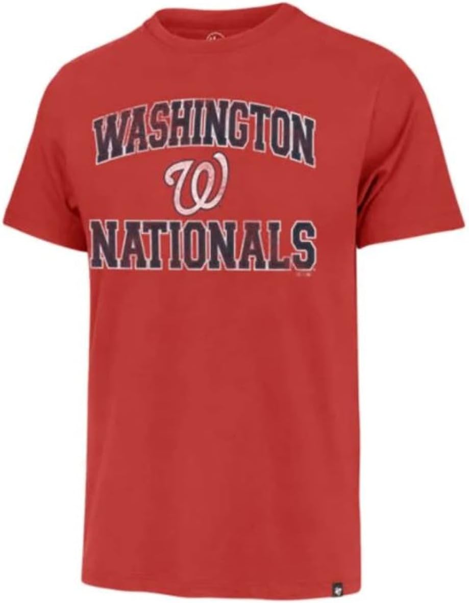 47MLB Men's Union Arch Franklin Team Color Primary Logo Word Mark T-Shirt (Washington Nationals Red, Medium)