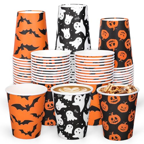 Whaline 120Pcs Halloween Paper Cups Pumpkin Ghost Bats Disposable...