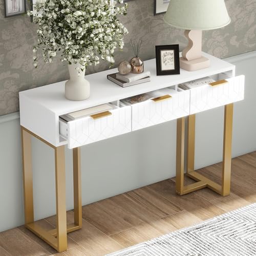 Mesa auxiliar de consola TerraVibe para exteriores para el balcón o vestíbulo, mesa auxiliar dorada con marco metálico, mesa estrecha de balcón, cómoda para el vestíbulo, estrecha, aparador, pequeña