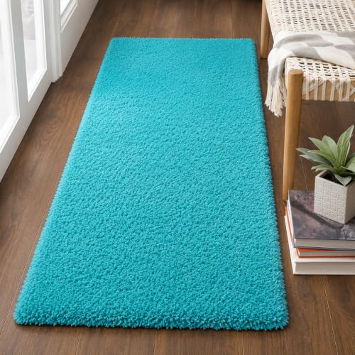 Image of Shaggy Runner Carpet 2x5 Ft| Soft Fluffy Microfiber & (Sky Blue)