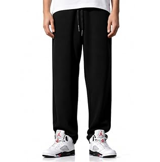 Men's 100% Cotton Baggy Track Pants | Oversized Loose Fit Joggers | Elastic Drawstring Waist | Gym, Casual & Streetwear Lower for Men | All Season, Black (in, Numeric, 34, Regular)