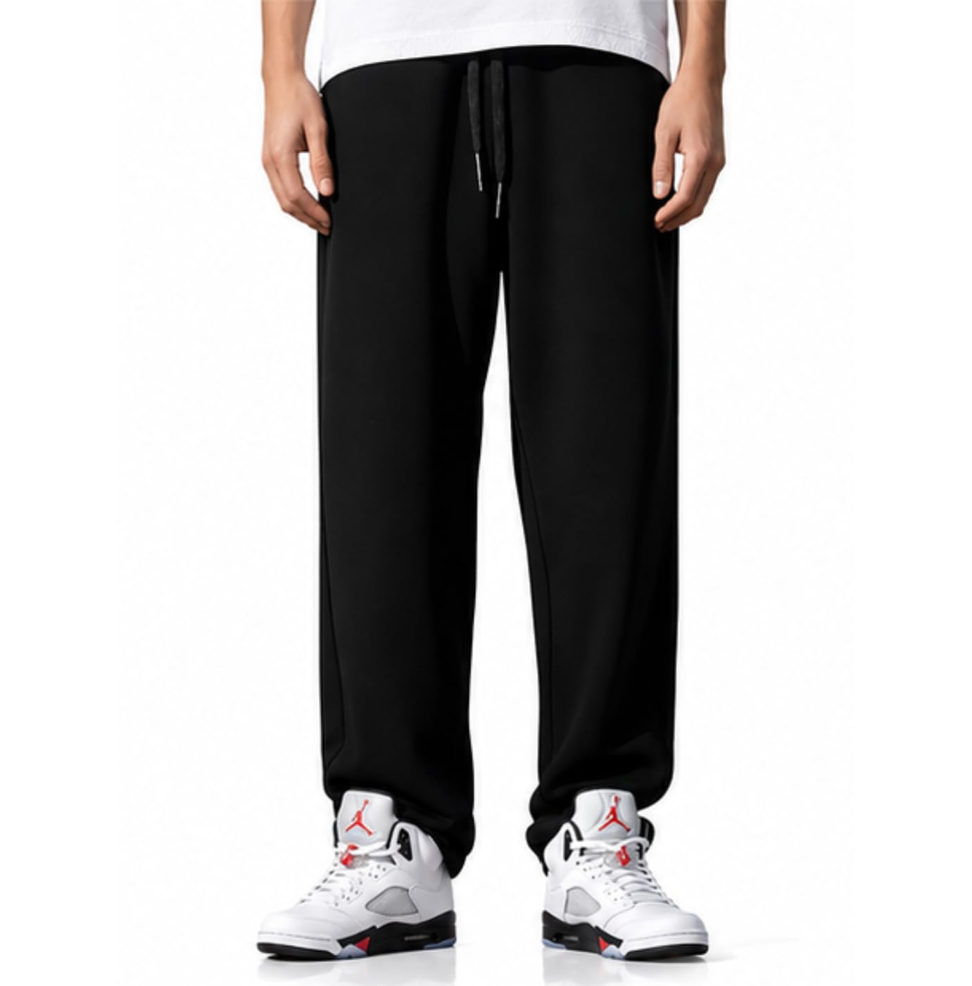 hhh venice Men's 100% Cotton Baggy Track Pants | Oversized Loose Fit Joggers | Elastic Drawstring Waist | Gym, Casual & Streetwear Lower for Men | All Season, Black-picture-25