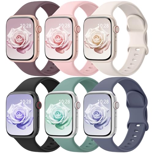 Image of 6 Pack Silicone Sport Bands Compatible with Apple Watch Bands for Women Men | Soft Wristband 40mm 38mm 41mm 44mm 45mm 46mm 42mm 49mm, Replacement Strap for iWatch Series 11 10 9 8 7 6 5 4 3 2 1 SE Ultra