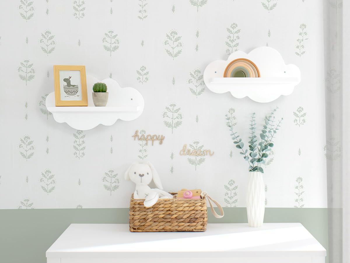 Bainba - Étagère Murale Enfant Nuage Blanche pour Chambre bébé et Enfant - 39 x 22 cm - Finition MDF laqué Blanc