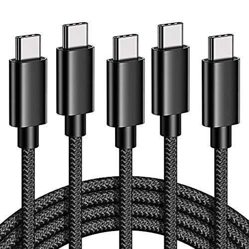 USB C Cable 6FT, 【5-Pack 3A】 Fast Charge Durable Nylon Braided USB A to USB C Charging Cable Compatible with Samsung Galaxy S20/ S20 Plus/S10/S9/Note 20 Ultra/Google Pixel, Black