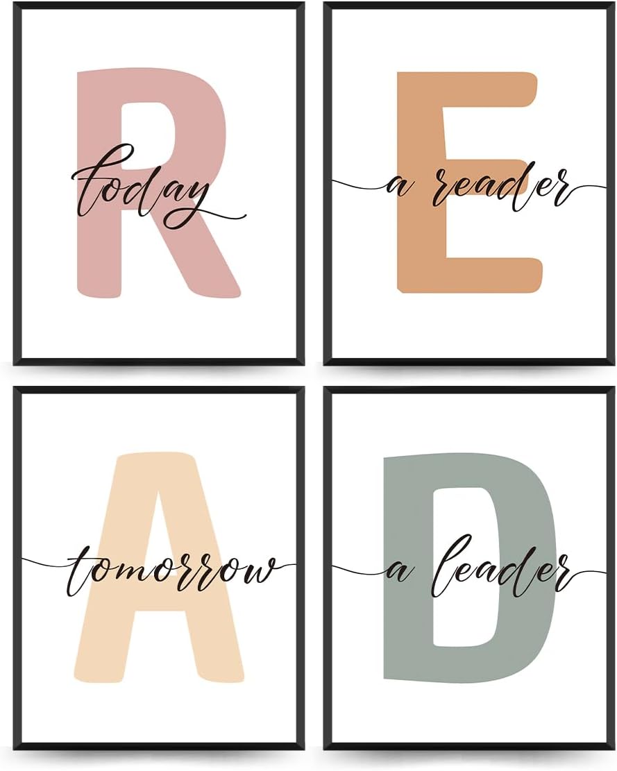 PLKMN Classroom Decor, Boho Classroom Must Haves Homeschool Decor Set of 4, Reading Nook Read Signs for Library Kindergarten 8x10 (Unframed) 8X10in Today A Reader