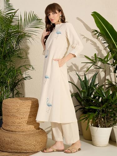 Image of INDO ERA Women's Pure Cotton Animal Solid A-Line Kurta & Pant Set | Cord Set For Women Cotton