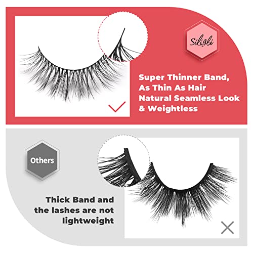 Siligli False Eyelashes Cat Eye Lashes Natural Look, Extra Thin Band, 11Mm Short Wispy Fake Eyelashes, 3D Volume Full Lashes Pack Faux Mink Eyelashes, Soft And Light, 4 Pairs #TOP1