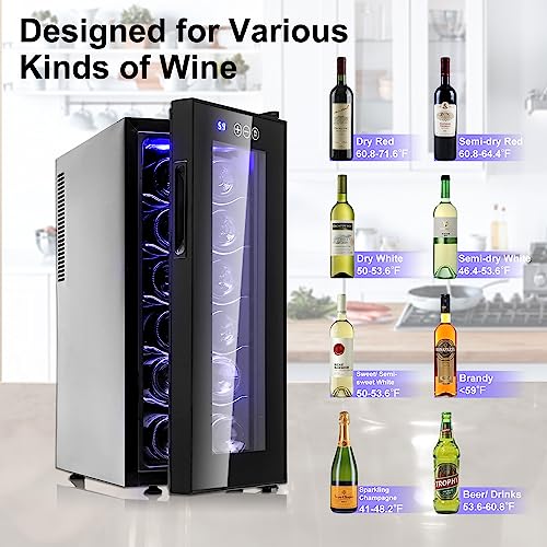 image for GEVEELIFE Wine Cooler Refrigerator, 12 Bottle Wine Fridge Small, Frees