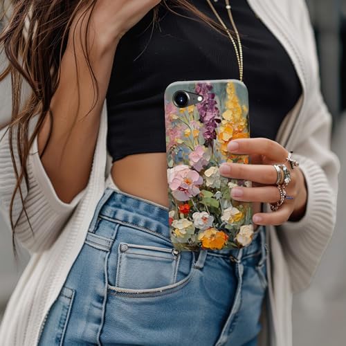 Image of Goodon for iPhone 16e Case Cute - Wireless Charging Compatible - Dual-Layer Hard Shell + Silicone Cover - Protective Phone Case with Trendy Designs for Women - Oil Painting Flowers