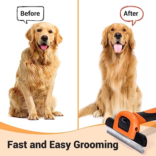 Image of MIU COLOR Pet Grooming Brush, Deshedding Tool for Dogs & Cats, Orange | Effectively Reduces Shedding by up to 95%,Safe and Comfortable for Short Medium and Long Pet Hair