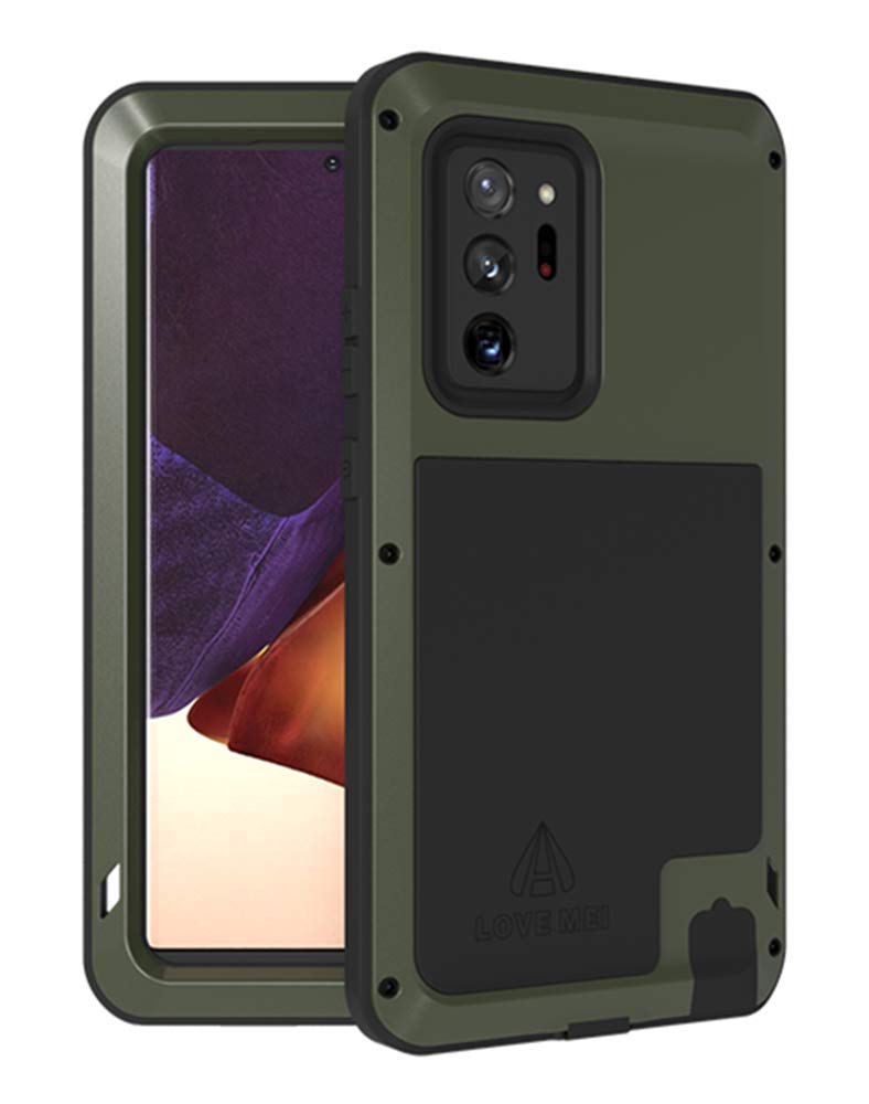LOVE MEI for Samsung Galaxy Note 20 Ultra Case,Heavy Duty Outdoor Shockproof Dustproof Hybrid Aluminum Metal Robust Military Bumper Protective Case for Samsung Galaxy Note 20 Ultra (6.9 inch) (Green)