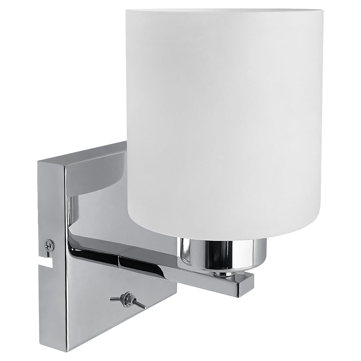 Long Life Lamp Company Modern Chrome Wall Sconce with Frosted White Glass Shade, Contemporary Indoor Wall Up Light BW16