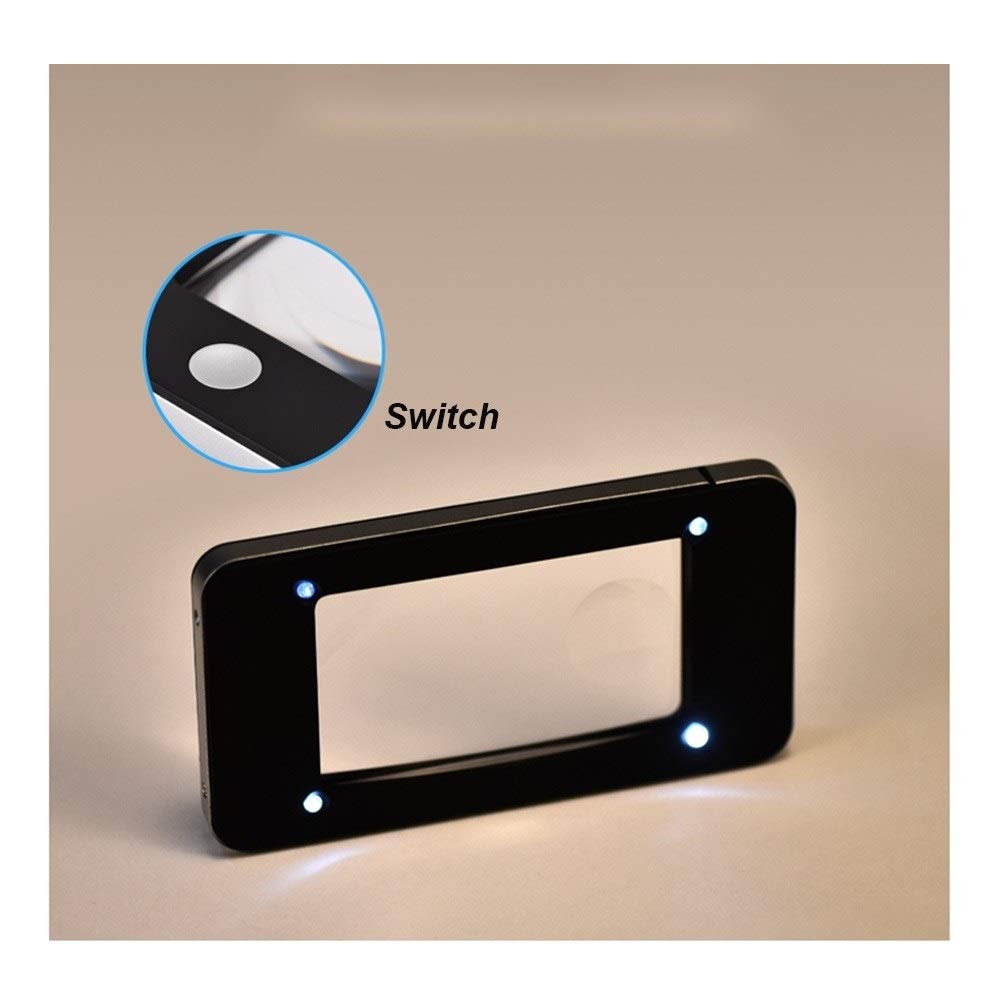 EUQKKWLOY 5-fache/6-fache Vergrößerungslinse mit Licht, quadratische Kartenlupe, optische Lupe, Taschenlupe