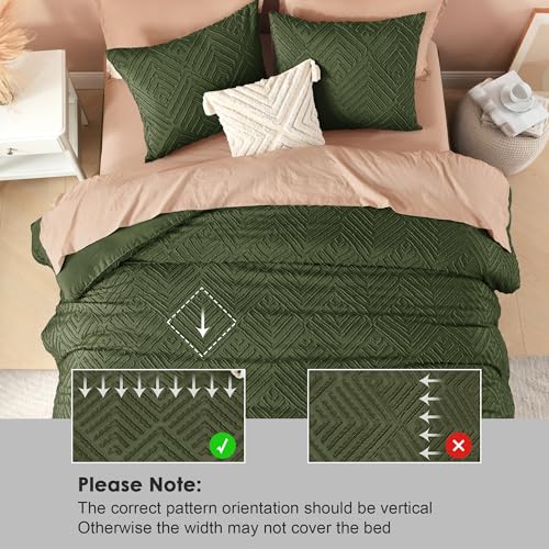 Image of Litanika Olive Green Queen Comforter Set, 3 Pieces Tufted Boho Farmhouse Bedding Comforter Sets, Lightweight Fluffy Comforter Bed Set for All Season (90x90In Comforter and 2 Pillowcases)