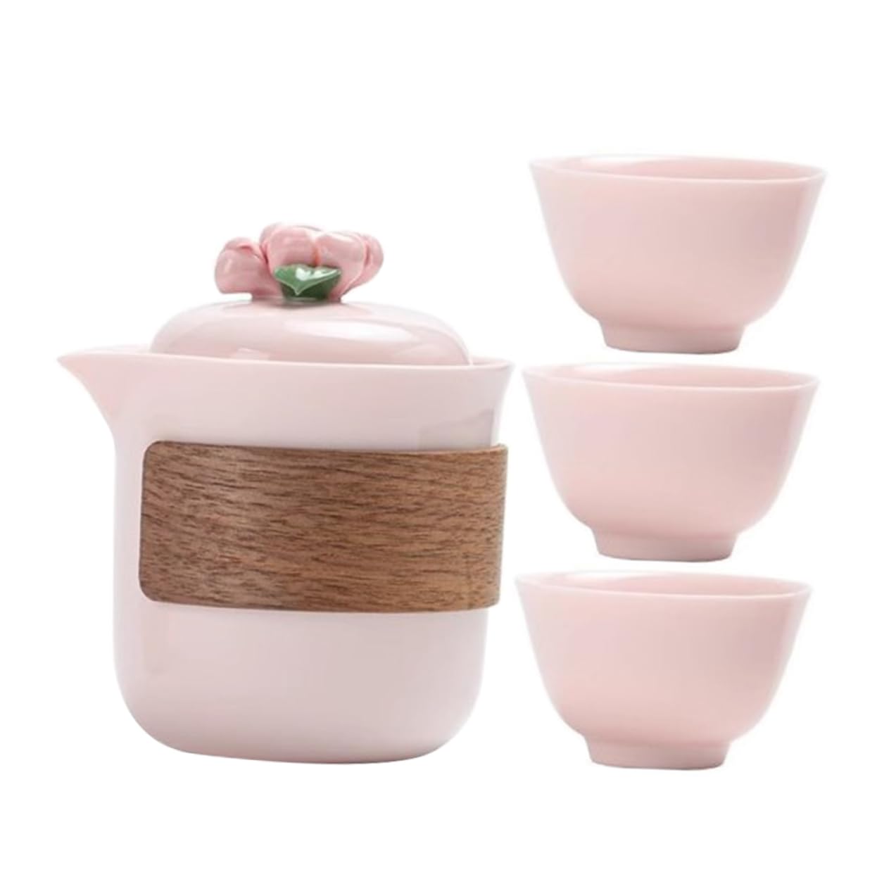 Juego de Té de Viaje de Cerámica Rosa Hecho a Mano