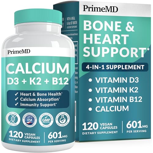 4-in-1 Calcium Supplements for Women and Men - Calcium with Vitamin D3 K2 5000 IU Supplement, 601mg per Serving - Gluten-Free, Vegan-Friendly (120 ct)