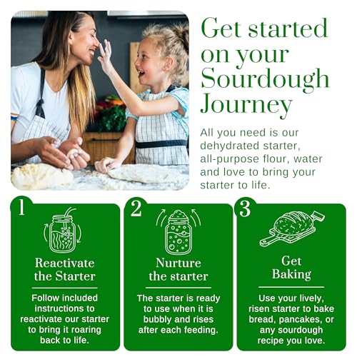 Image of Organic Sourdough Starter - Non-GMO Dehydrated Heirloom Style Organic Sourdough Starter Kit for Sourdough Bread, Pizza, Buns, Pancakes, Muffins | Easy to follow instructions.