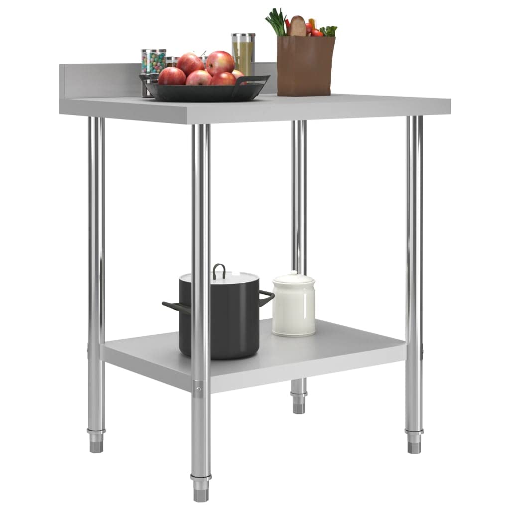 Tavolo da lavoro da cucina con ribalzo in acciaio inox 80 x 60 x 93 cm, piedini regolabili, attrezzature per ristoranti, hotel, grandi cucine, catering, bistrot, pizzeria, bar