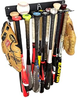 ALPHA BAT RACK XL (HOLDS 14 BATS) - Fence & Wall Mounted Baseball / Softball STEEL Bat Rack - Hardware INCLUDED for Fences/Concrete - Heavy Duty STEEL Rack for Baseball Storage/Organization