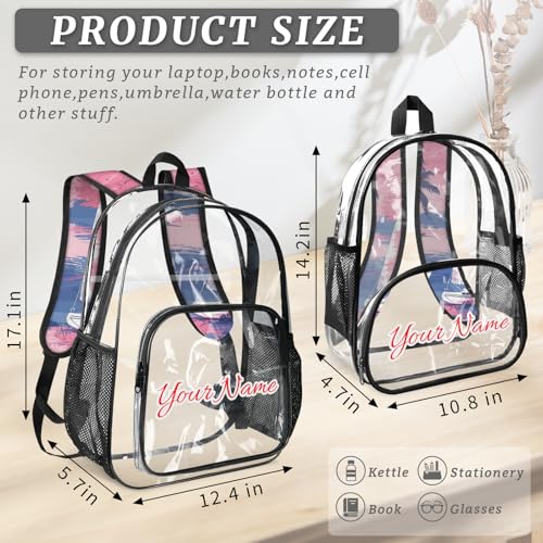 Personalized Large Clear Backpack Stadium Approved Heavy Duty PVC Plastic Custom Transparent Backpacks See Through Bag with Name, Watercolor Sailboats Beach4
