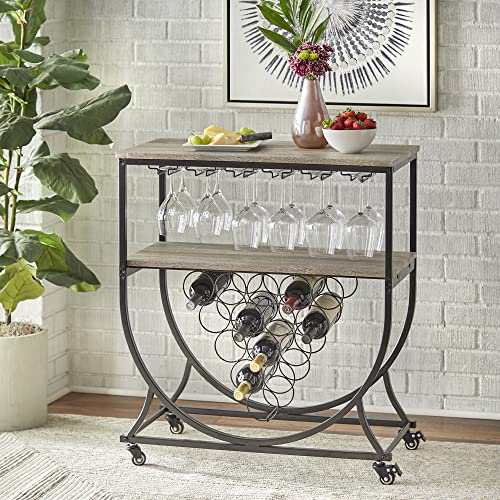 Zydnfe 30" Wide Bar Cart, Natural Finish/Black Metal Frame #TOP1