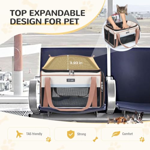 Image of Lekereise Top-Expandable Pet Carrier 17x11x9.5 Inch Alaska Hawaiian Airline Approved Soft Sided Underseat to 12lbs Travel Carriers for Small Dogs and Cats with Locking Safety Zippers Anti-Scratch Mesh