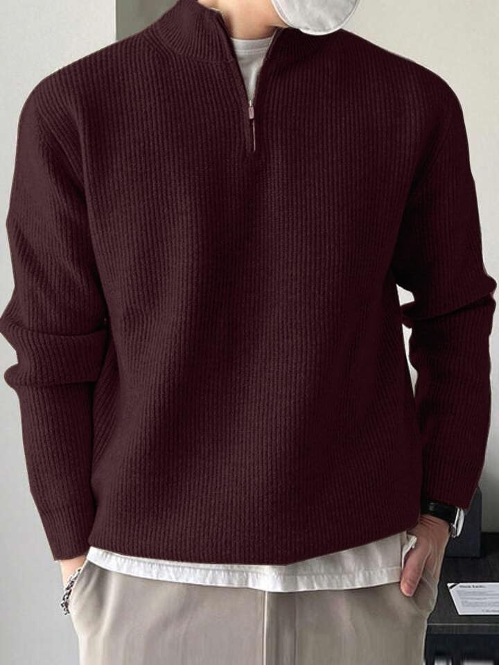 Image of ColorChakra High Neck Woollen Sweater for Mens Half Zip Wool Cardigan Plus Size M to 5XL