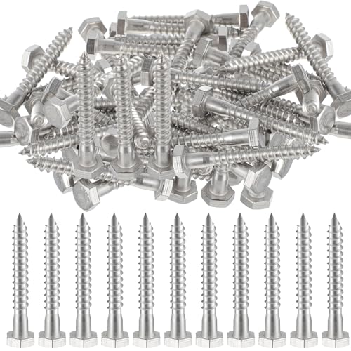 Zonon 50 Pcs 3/8" X 4" 304 Stainless Steel Lag Screw for Wood, Silver