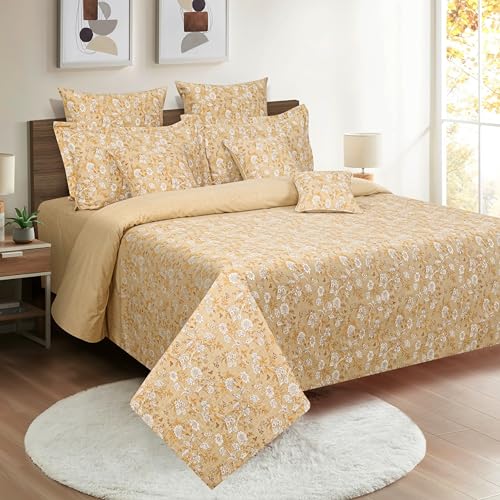 Image of Swayam Pure Cotton King Bedsheet with 2 Pillow Covers | Size 108 x 108 inch | 160 TC | Floral Design | Soft Breathable Bed Sheet | Comfortable & Durable for Bedroom - Brown