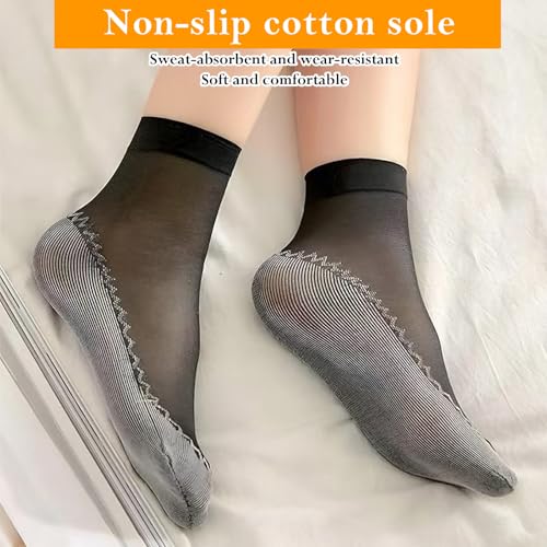 Image of 12 Pairs Sheer Socks Women Ankle Nylon Socks For Women Summer Anti-Slip Ankle Stockings Hosiery Reinforced Bottom And Toe Black Nude