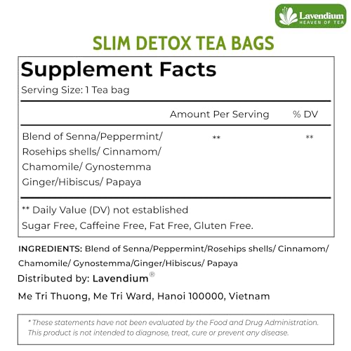 Image of Lavendium, 60 Bags SIimming Detox Tea Caffeine Free - Herbal Tea with Chamomile, Hibiscus Tea & Ginger Root for Colon Cleanse - Natural Citrus & Cinnamon Herbal Tea for Digestive Health