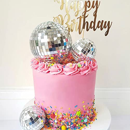 Newmemo 11pcs Disco Ball Cake Decoration Mirror Cake Topper 70's Disco