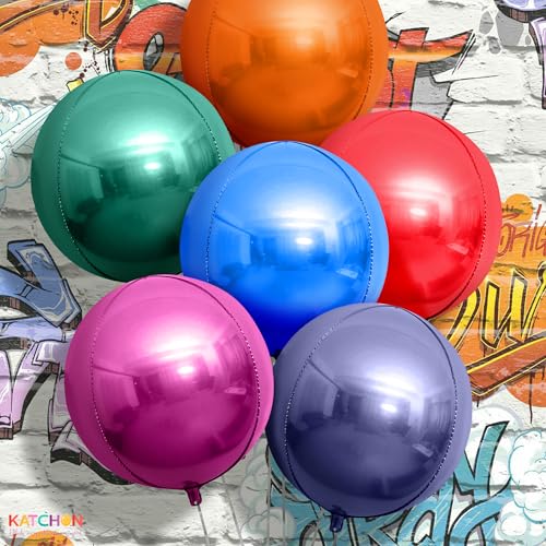 Image of KatchOn, Multicolor 4D Foil Balloons, 22 Inch - Pack of 6 | Round Foil Balloons for Christmas Decorations, Wedding, Birthday Party, Baby Shower Decorations, Winter Party, New Year Decor